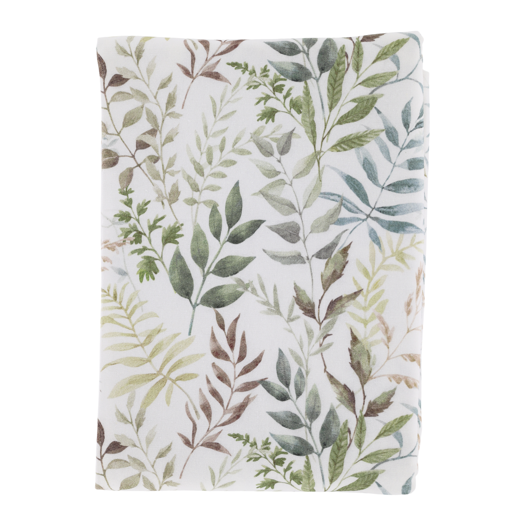 Gefaltete Chic Antique Aix Tischdecke Creme mit botanischem Blattmuster aus Baumwolle