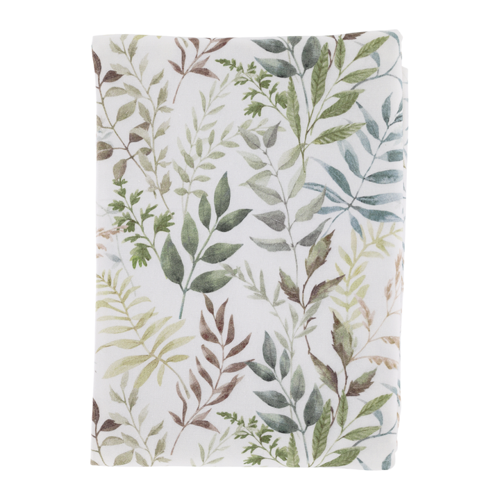 Gefaltete Chic Antique Aix Tischdecke Creme mit botanischem Blattmuster aus Baumwolle