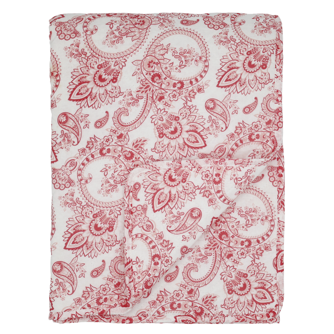Chic Antique Aix Vintage Quilt mit Paisley Muster in Rosa und Weiß freigestellt