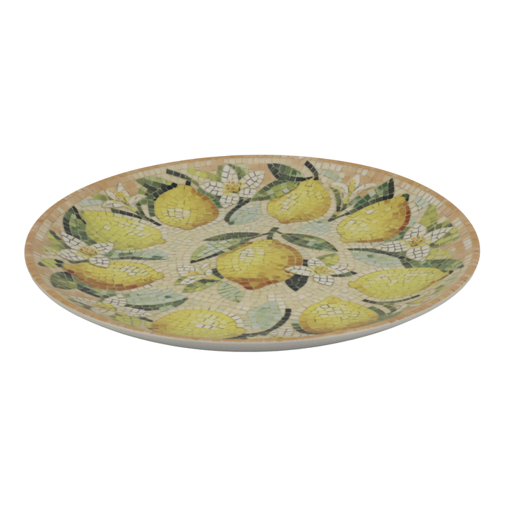 Chic Antique Chartres Tablett aus Steingut mit Zitronen-Mosaik in Melone und Creme seitlich aufgenommen