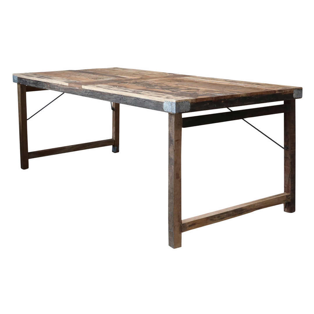 Chic Antique Grimaud alter Holztisch aus Recyclingholz Natur mit Eisendetails H78 L200 B100 cm im Vintage Landhausstil