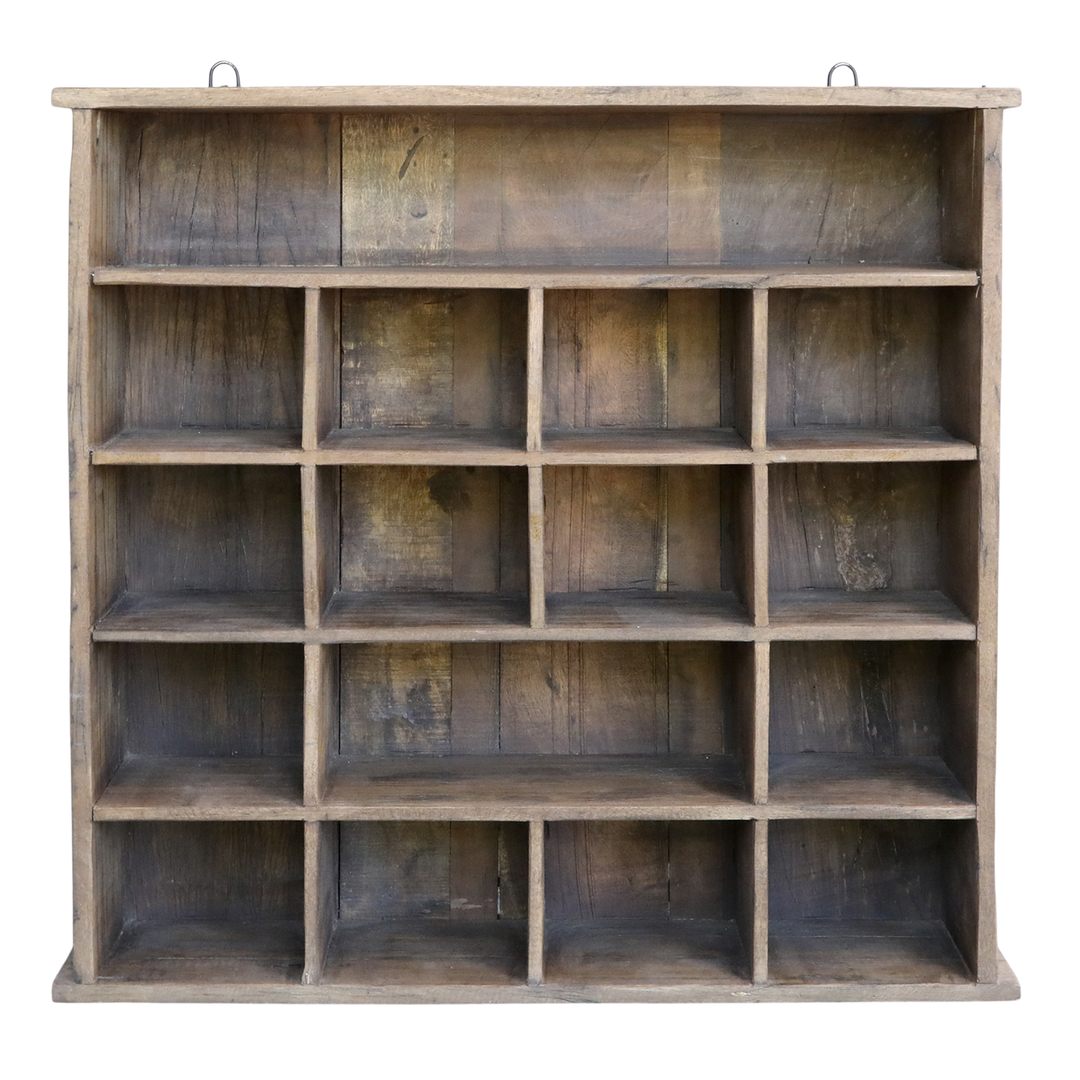 Chic Antique Grimaud Regal mit 18 Fächern aus Recyclingholz Natur H85 L88 B20 cm im Vintage Landhausstil für Deko und Keramikprodukte