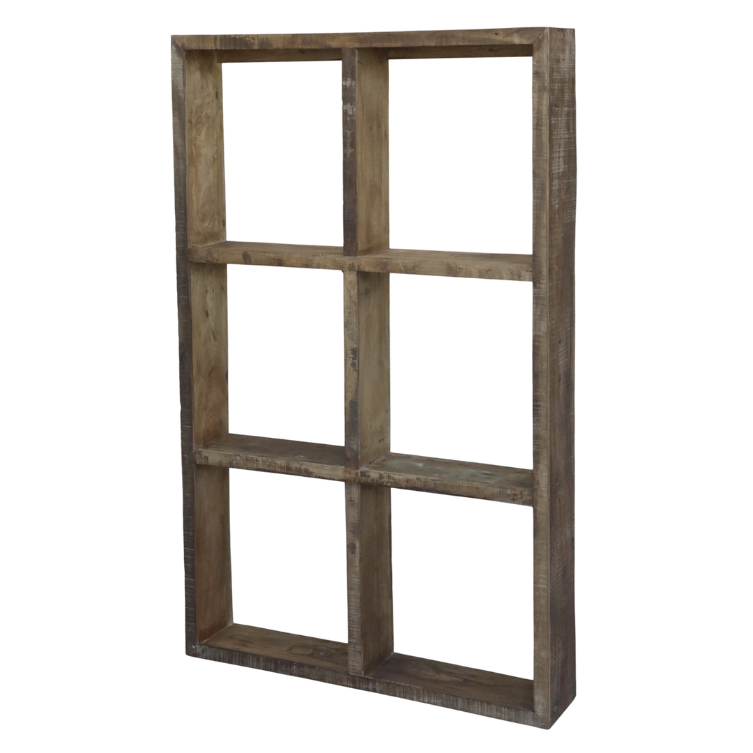 Chic Antique Grimaud Regal mit 6 offenen Fächern aus Recyclingholz Natur H152 L94 B19 cm im Vintage Landhausstil