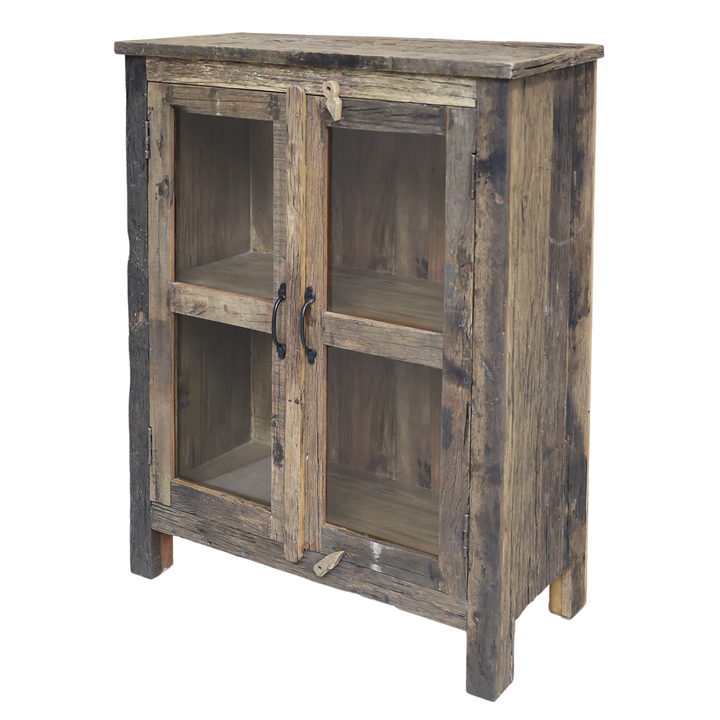 Chic Antique Grimaud Schrank mit Glastüren aus Recyclingholz Natur