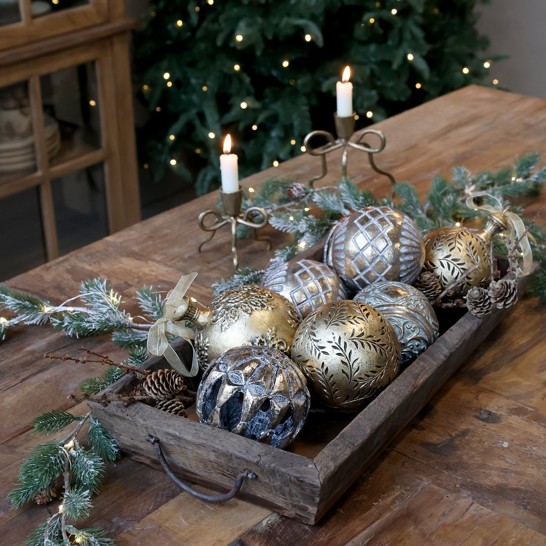 Rustikales Chic Antique Grimaud Tablett aus Naturholz mit Metallhenkeln