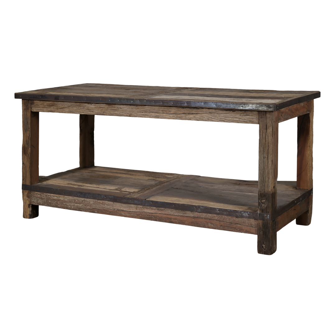 Chic Antique Grimaud Tisch mit Regal aus Recyclingholz und Eisen Natur H56 L123 B49 cm im Landhausstil