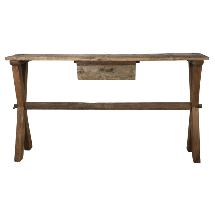 Chic Antique Grimaud Tisch mit Schublade aus Recyclingholz Natur H85 L152 B36 cm im Vintage Landhausstil
