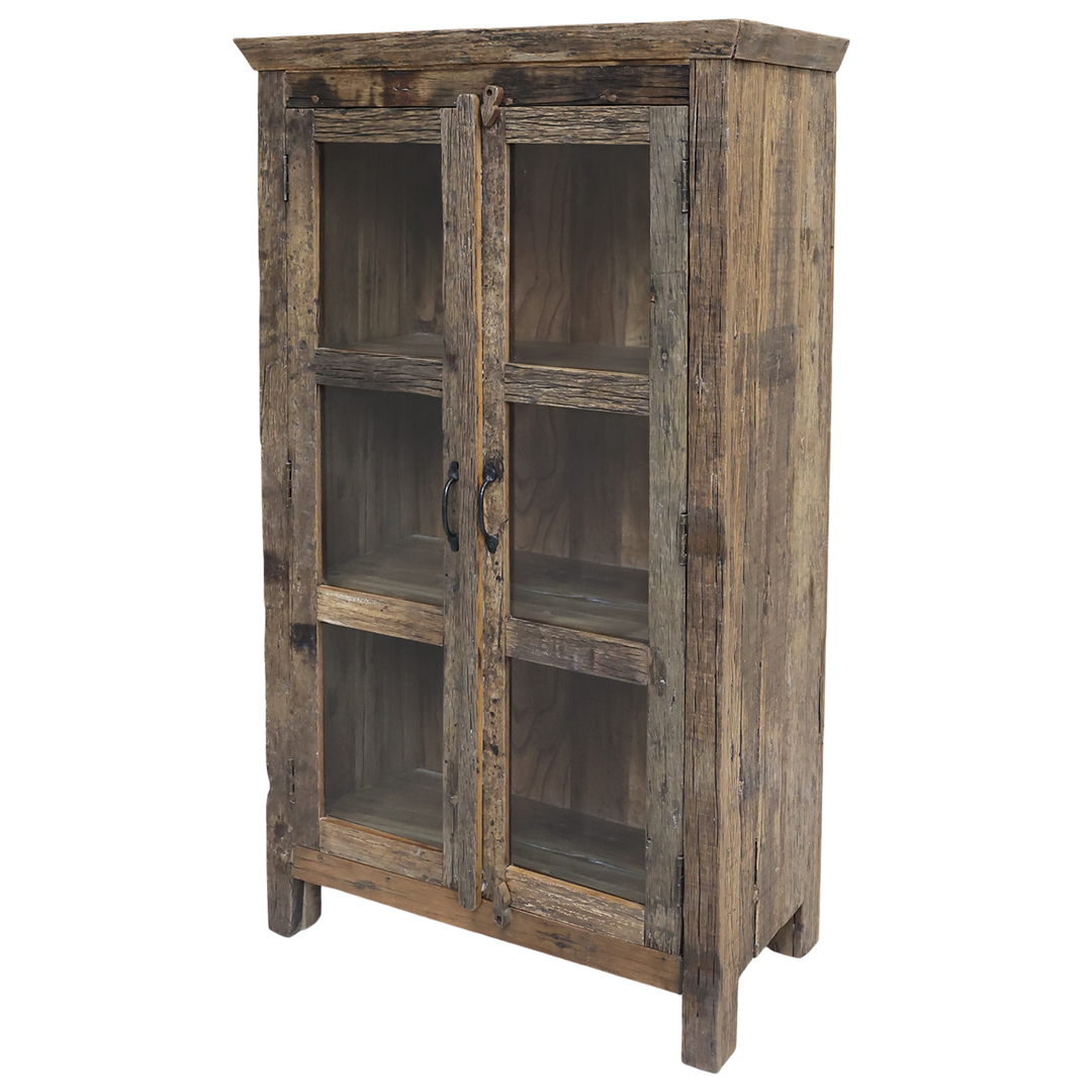 Chic Antique Grimaud Vitrinenschrank aus Recyclingholz mit Glastüren Natur 140 cm