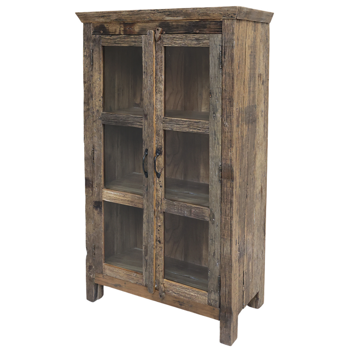 Chic Antique Grimaud Vitrinenschrank aus Recyclingholz mit Glastüren Natur 140 cm