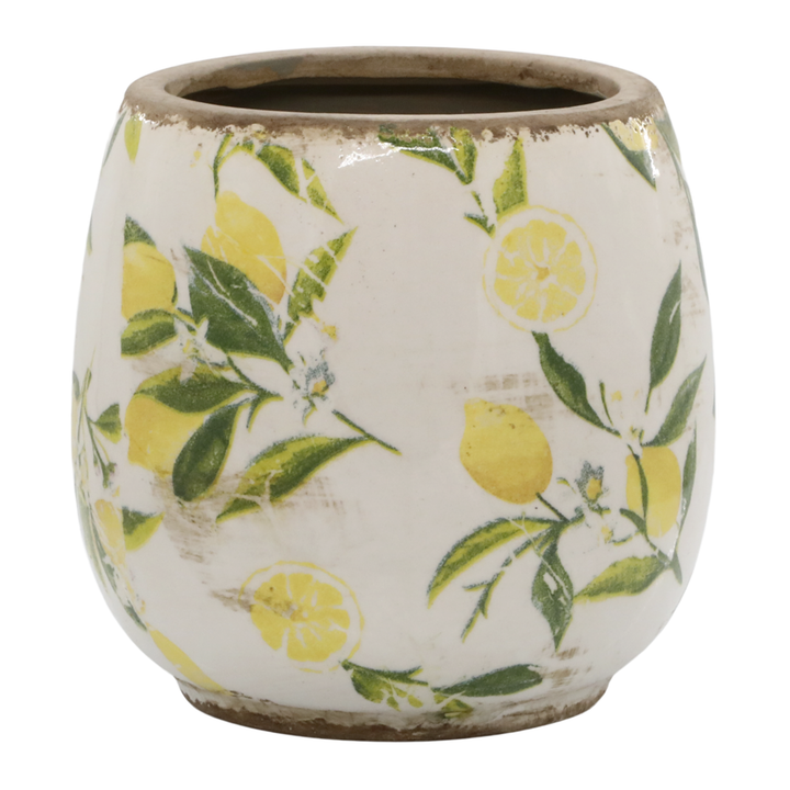 Chic Antique Limone Übertopf aus Keramik mit Zitronenmotiv H14