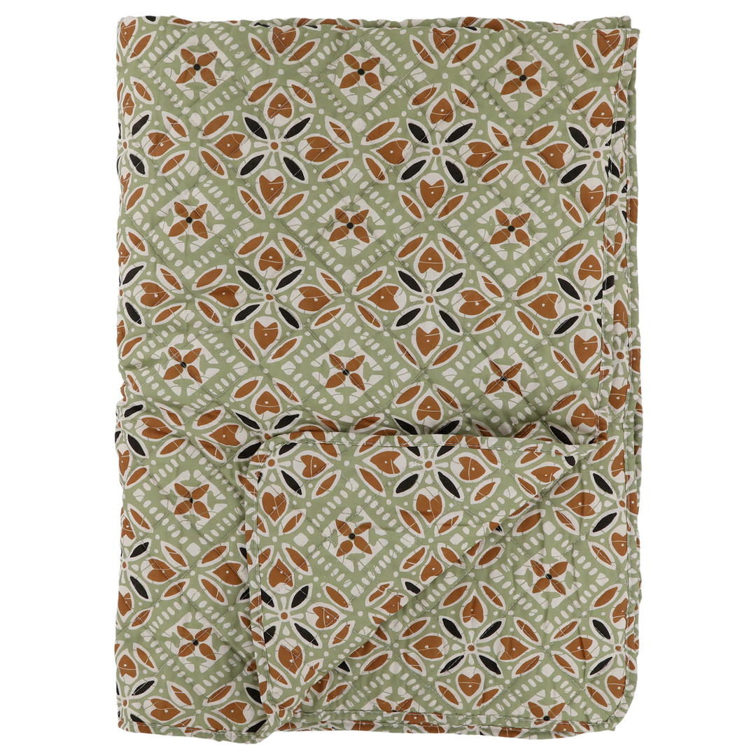 Chic Antique Quilt Aix Vintage Batik Grün Terrakotta aus Baumwolle Freisteller