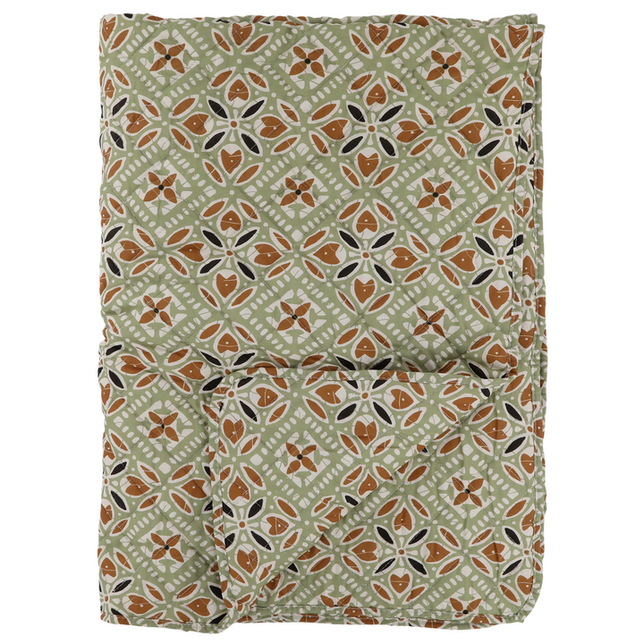 Chic Antique Quilt Aix Vintage Batik Grün Terrakotta aus Baumwolle Freisteller