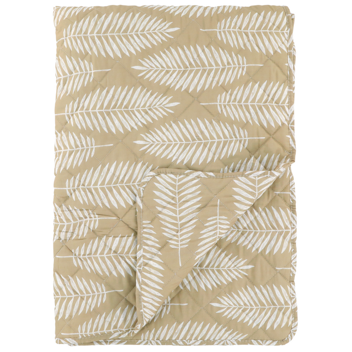 Chic Antique Quilt Aix Vintage beige weiß mit tropischem Blattmuster gefaltet