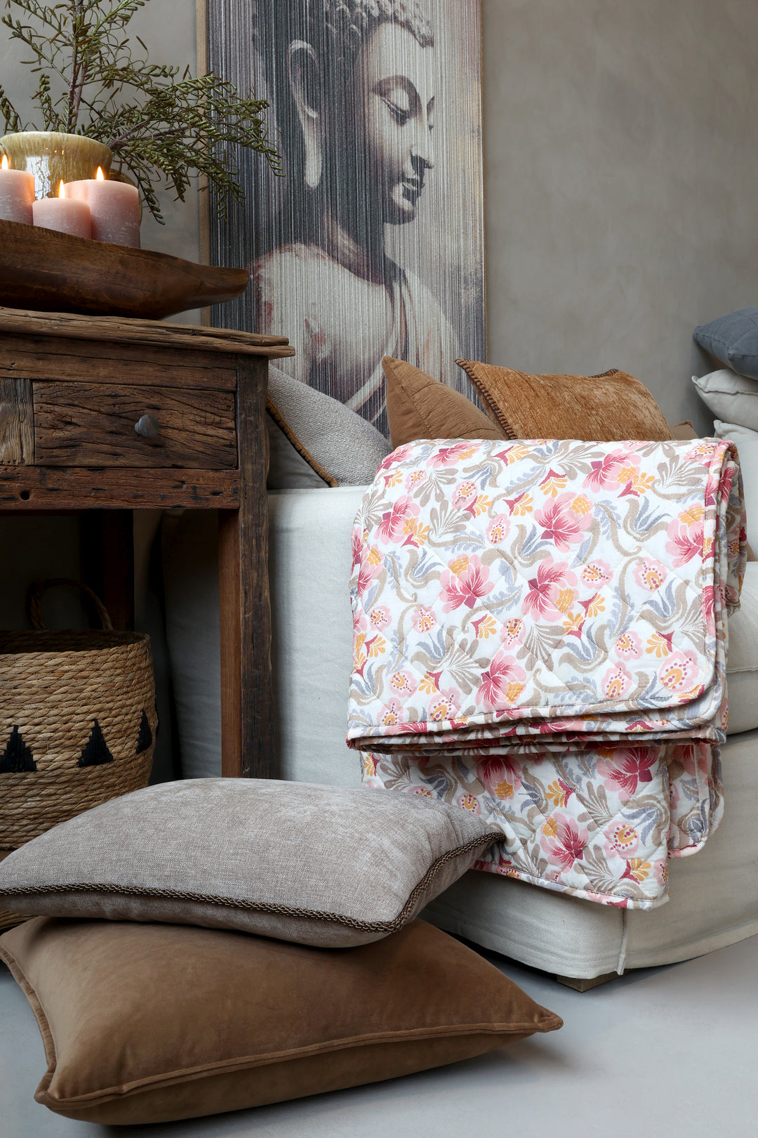 Baumwollquilt Aix Vintage mit Blumenmuster von Chic Antique