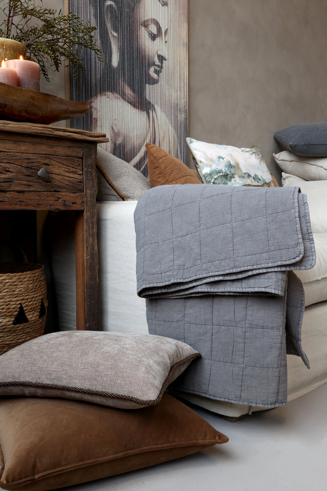 Grauer Quilt Aix Vintage Thunder Grey von Chic Antique 130 × 180 cm