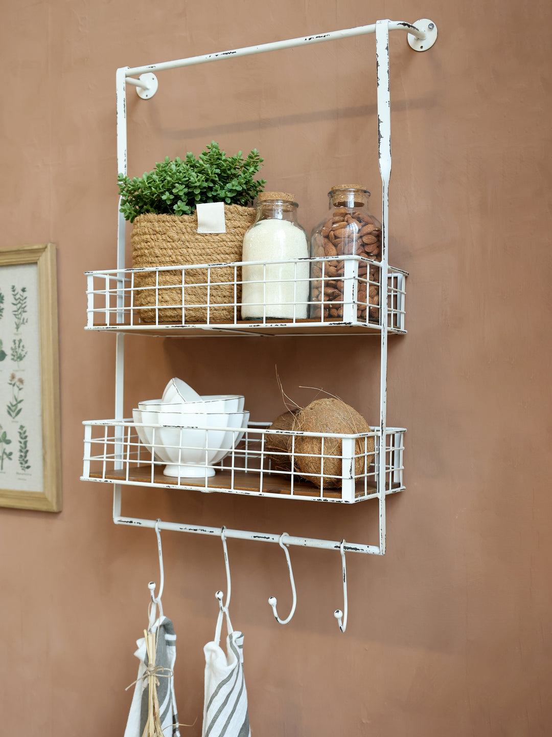 Weißes Wandregal aus Eisen und Tannenholz von Chic Antique