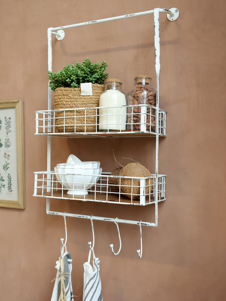Weißes Wandregal aus Eisen und Tannenholz von Chic Antique