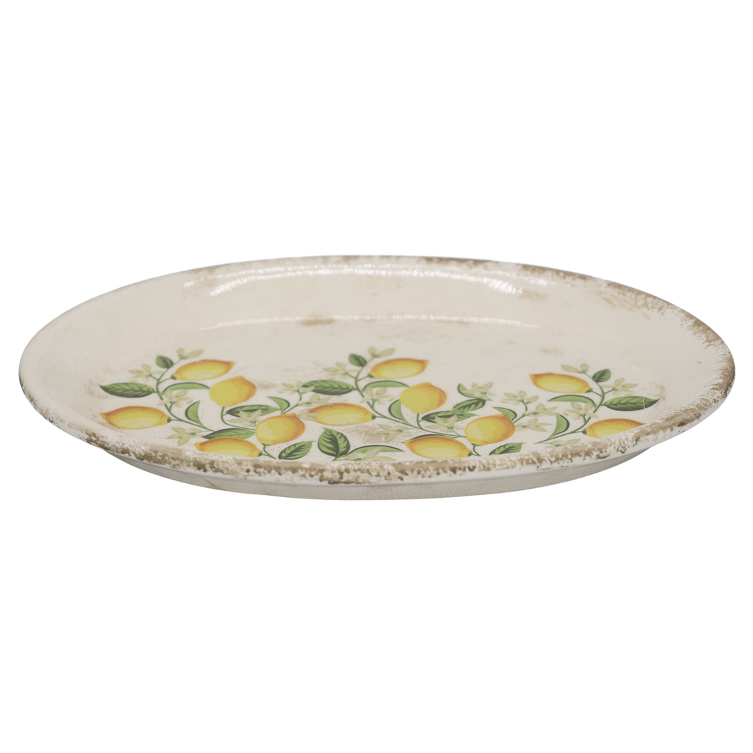 Chic Antique Tablett Limone Blossom Keramik mit Zitronenmotiv cremefarben Landhausstil