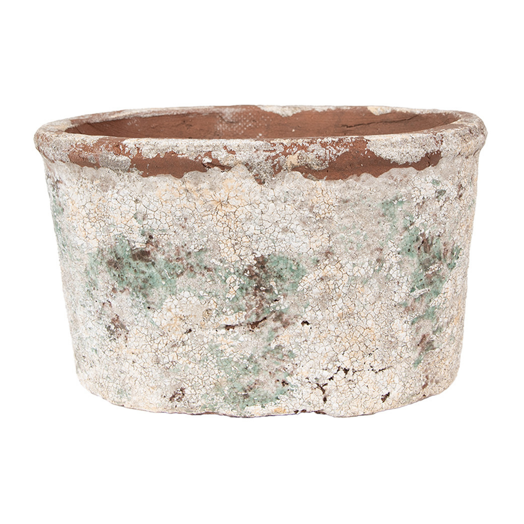 Clayre Eef Blumentopf aus Terrakotta in Beige und Grün im Landhausstil für Pflanzen