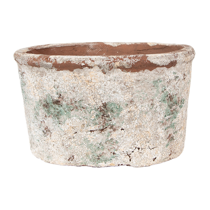 Clayre Eef Blumentopf aus Terrakotta in Beige und Grün im Landhausstil für Pflanzen