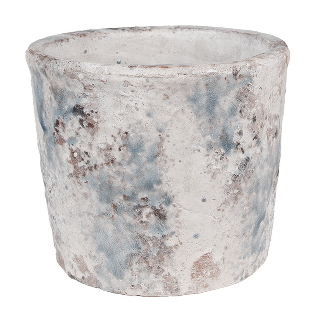 Clayre Eef Blumentopf aus Terrakotta in Weiß und Blau im Landhausstil für Pflanzen