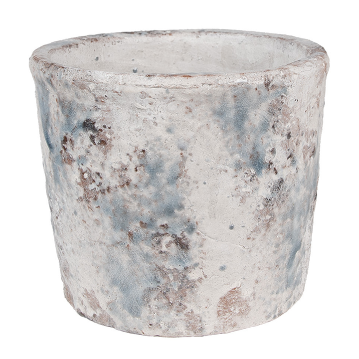 Clayre Eef Blumentopf aus Terrakotta in Weiß und Blau im Landhausstil für Pflanzen