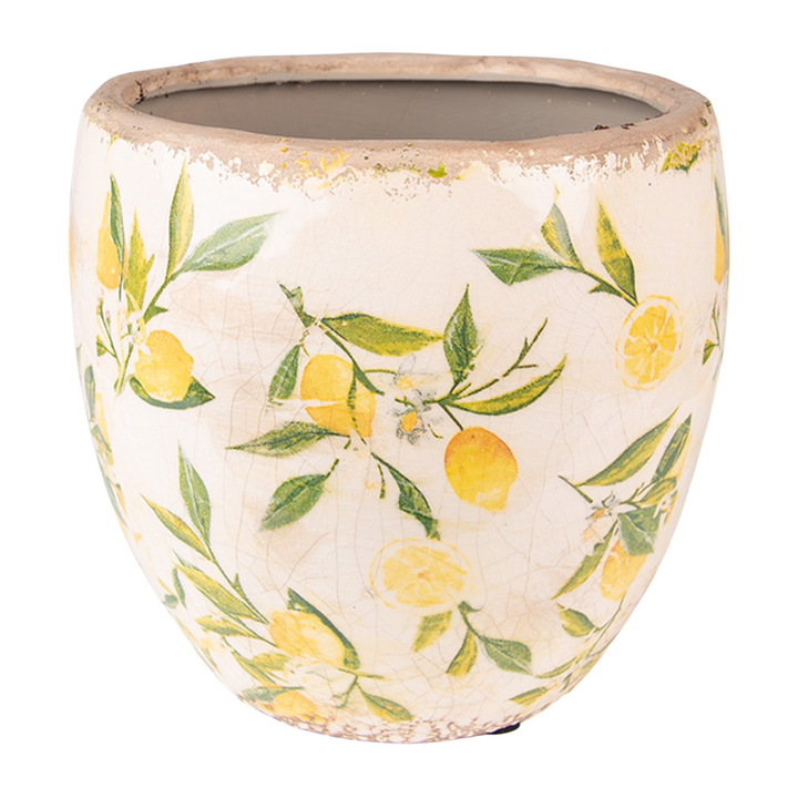Clayre & Eef Innenblumentopf Ø 14 cm gelb mit Zitronenmotiv aus Keramik im Landhausstil