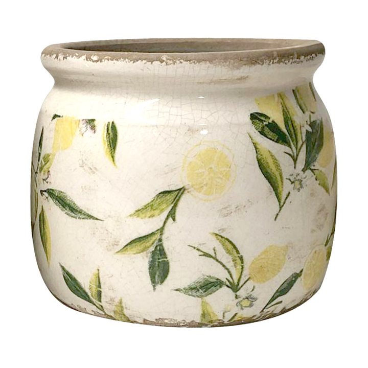 Clayre & Eef Innenblumentopf Ø 15 cm gelb grün mit Zitronenmotiv aus Keramik im Landhausstil