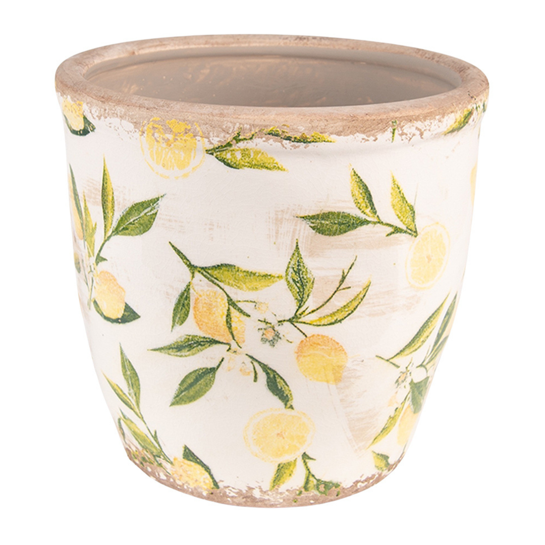 Clayre & Eef Innenblumentopf Ø 17 cm gelb mit Zitronenmotiv aus Keramik im Landhausstil