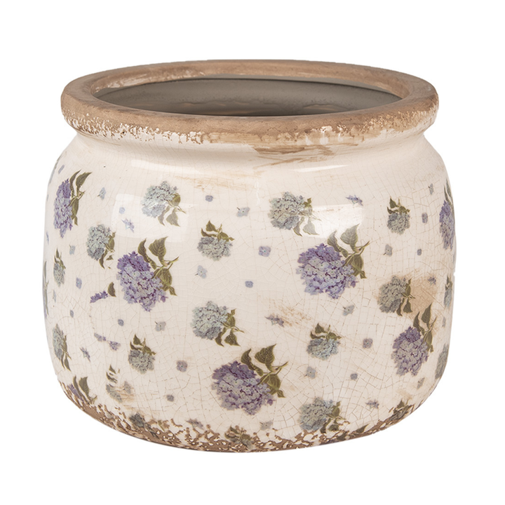 Clayre Eef Innenblumentopf Beige Blau mit Blumenmotiv aus Keramik im Landhausstil