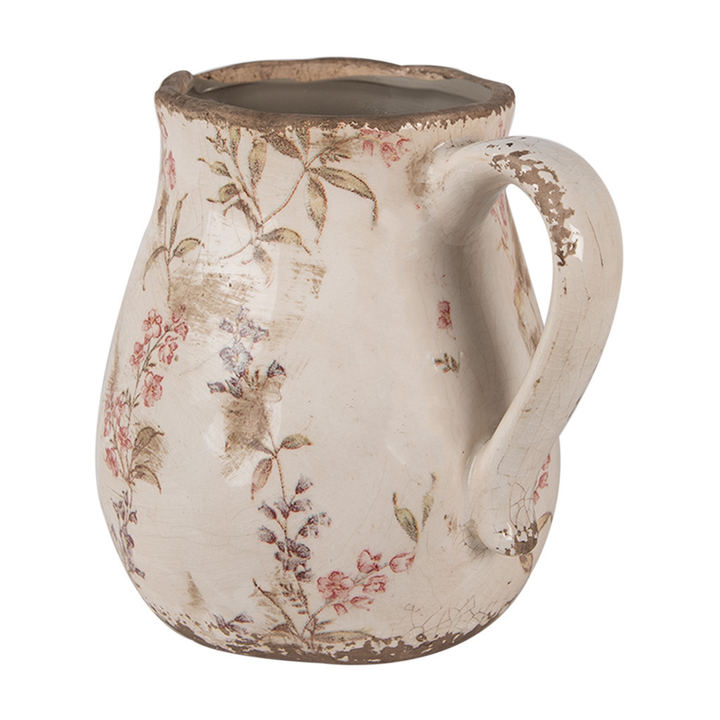 Clayre & Eef Blumenkrug Rosa Beige mit Blumenmotiv Keramik Rückansicht