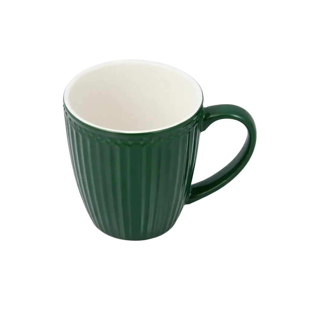 GreenGate Alice Henkeltasse kiefergrün aus Porzellan – Ansicht von oben mit sichtbarem Innenraum