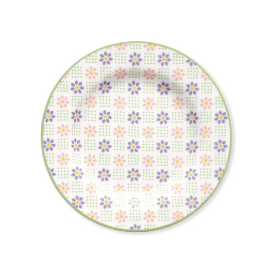 GreenGate Dessertteller Sybille weiß mit floralem Muster aus Porzellan Ø 15 cm im romantischen Landhausstil