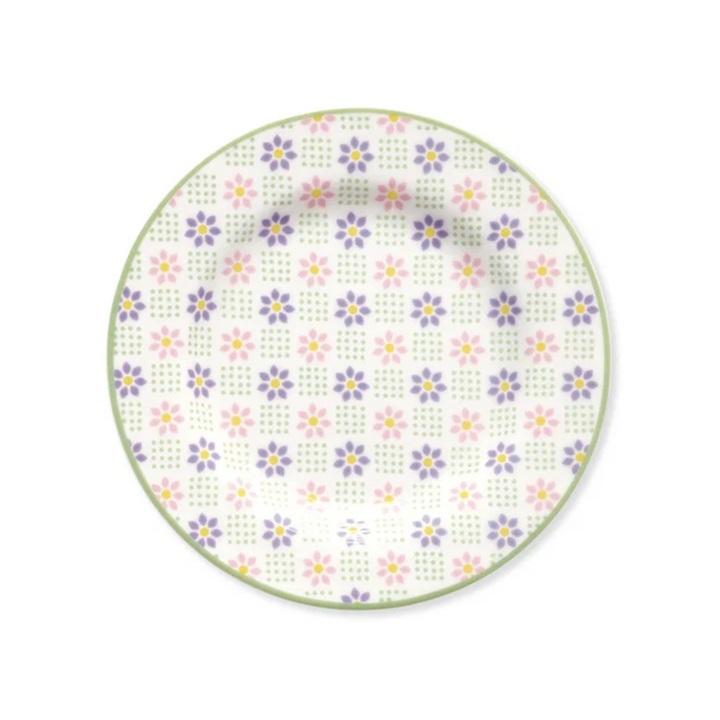 GreenGate Dessertteller Sybille weiß mit floralem Muster aus Porzellan Ø 15 cm im romantischen Landhausstil