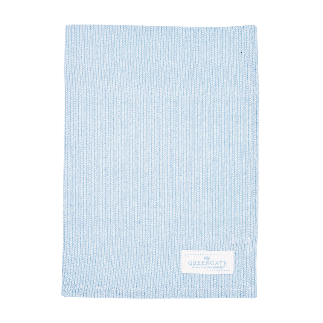 Detailaufnahme GreenGate Geschirrtuch Alicia hellblau aus Baumwolle mit Logoetikett