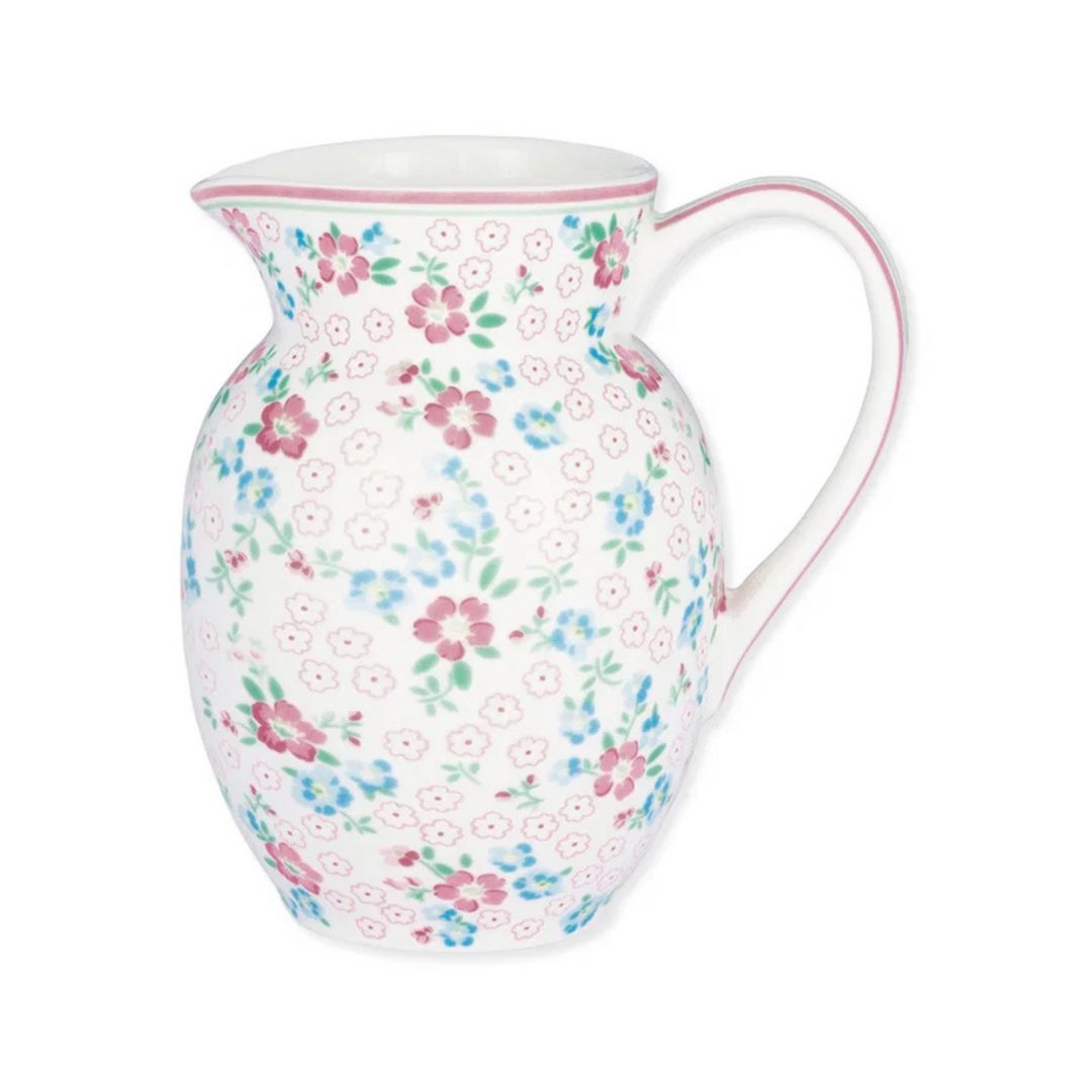 GreenGate Krug Allyna Weiß 0,5 L aus Porzellan mit floralem Muster im skandinavischen Landhausstil