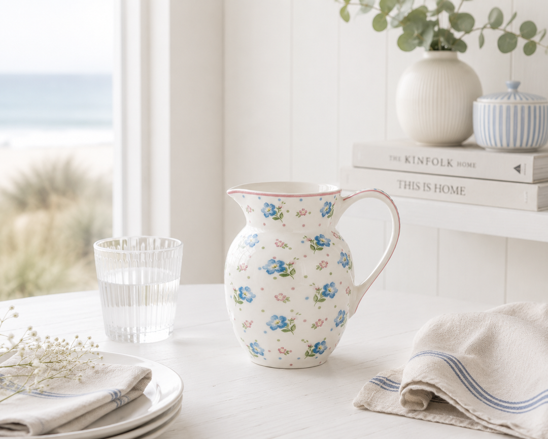 GreenGate Krug Rosalia Weiß 0,5 L mit floralem Muster skandinavisch minimalistisch hell und clean inszeniert