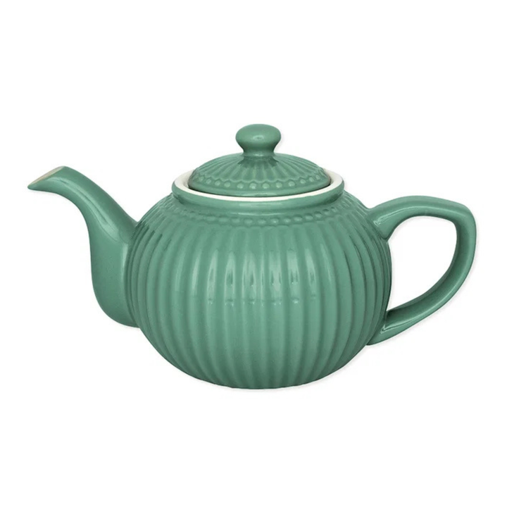 GreenGate Teekanne Alice Staubiges Grün aus Porzellan mit 1 Liter Fassungsvermögen und charakteristischem Alice-Relief im skandinavischen Landhausstil