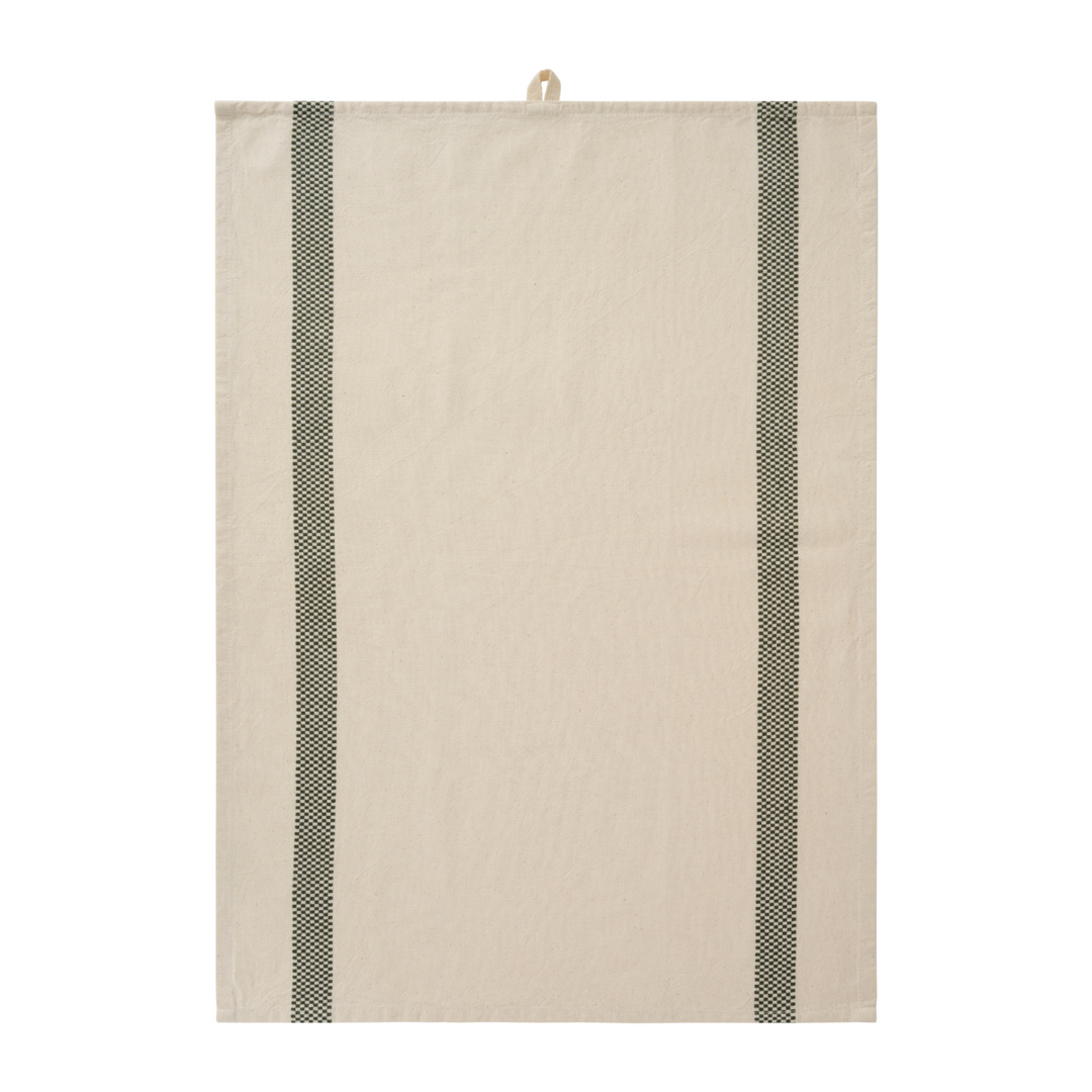 IB Laursen Geschirrtuch Chloe natur mit moosgrünen Karostreifen aus Baumwolle 50x70 cm
