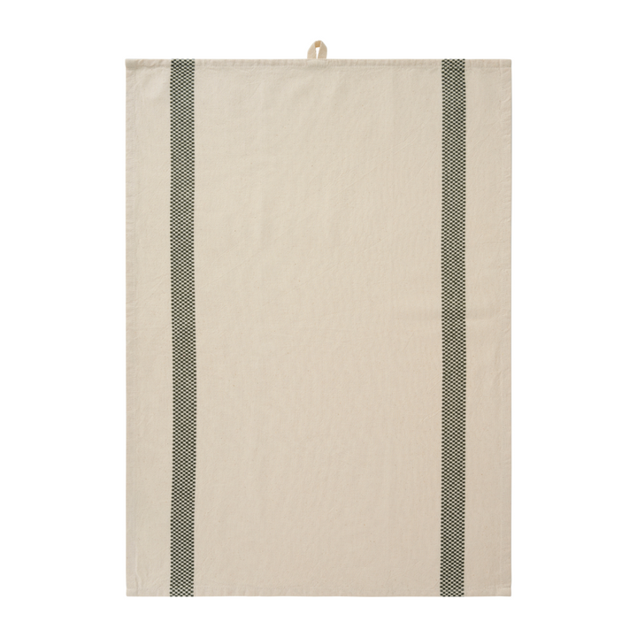 IB Laursen Geschirrtuch Chloe natur mit moosgrünen Karostreifen aus Baumwolle 50x70 cm