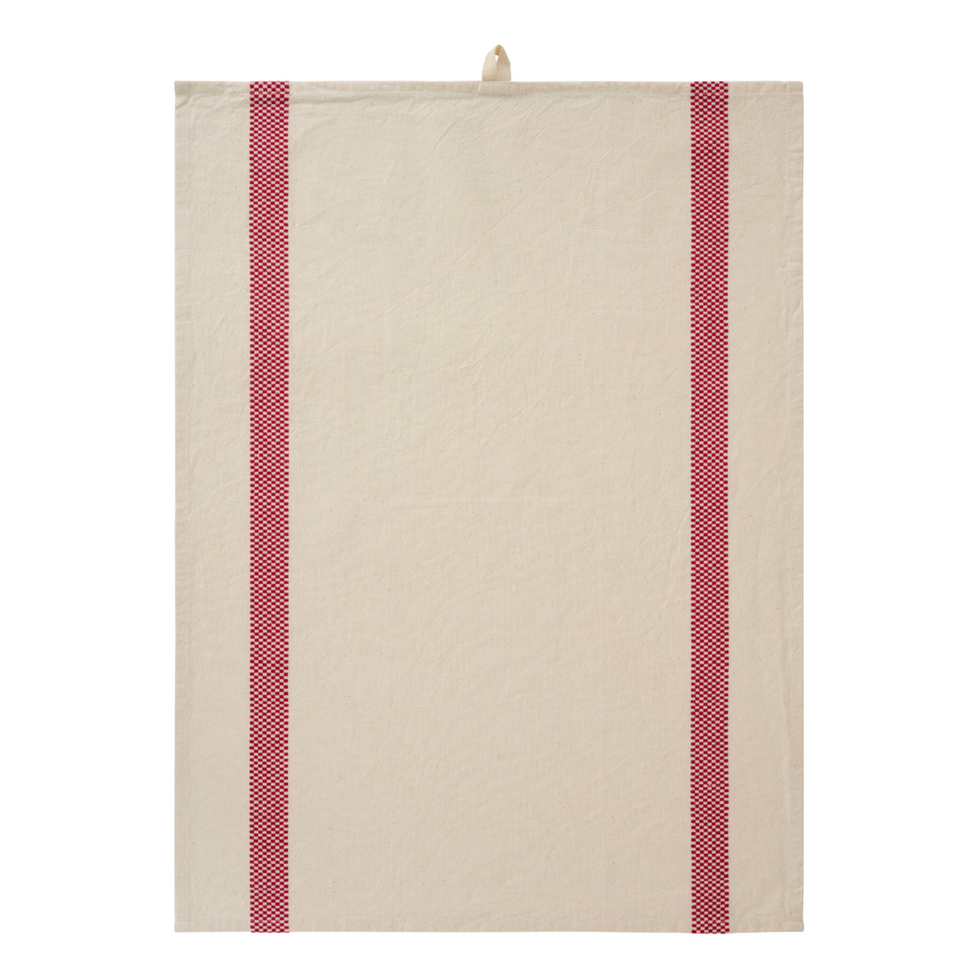 IB Laursen Geschirrtuch Chloe natur mit roten Karostreifen aus Baumwolle 50x70 cm