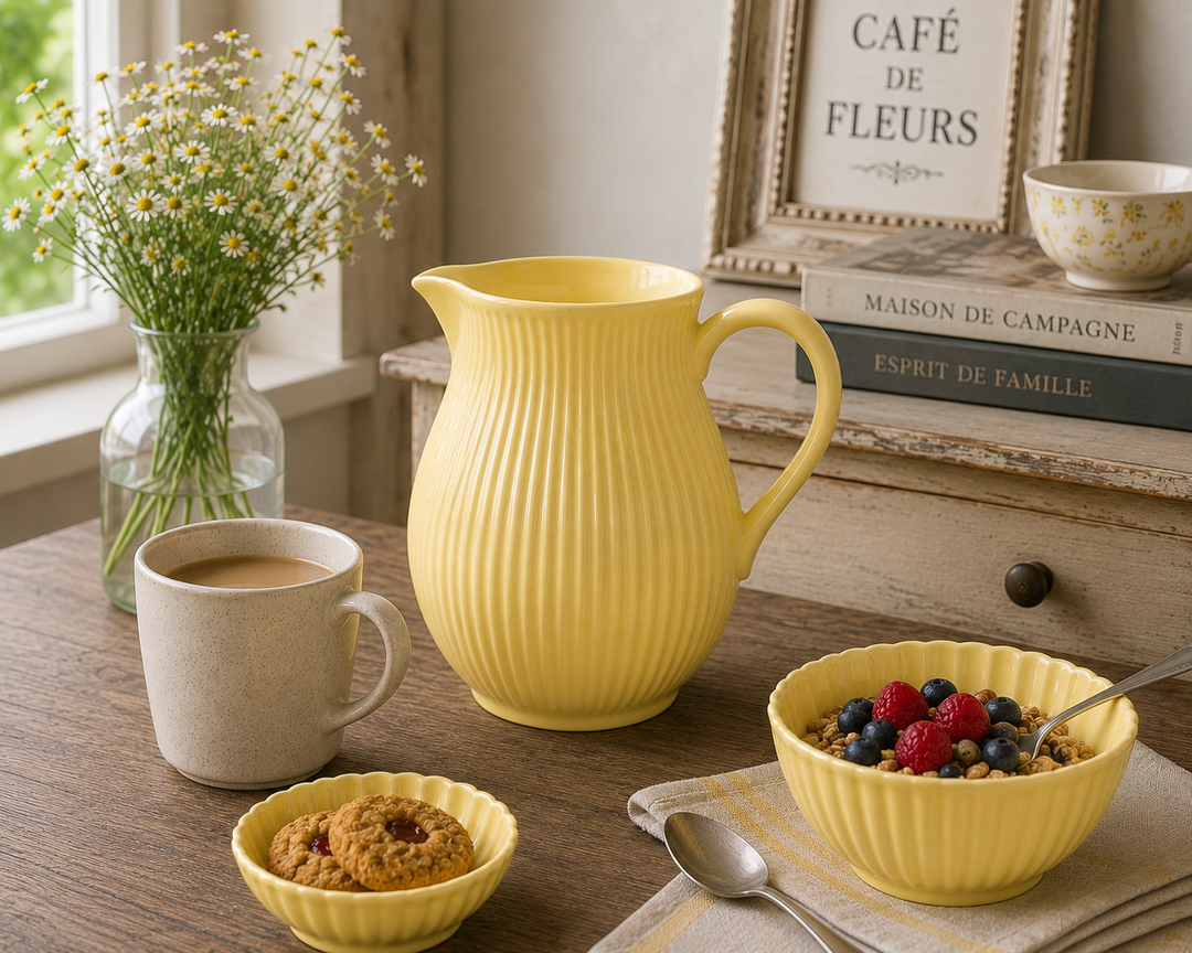 Ib Laursen Kanne Mynte Lemonade 2,0 Liter in gemütlicher Kaffee Szene im Hygge Stil mit warmem Licht