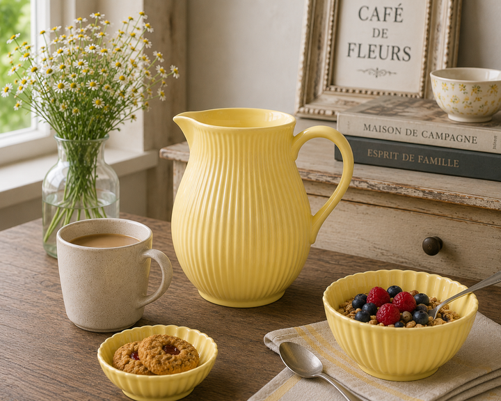 Ib Laursen Kanne Mynte Lemonade 2,0 Liter in gemütlicher Kaffee Szene im Hygge Stil mit warmem Licht