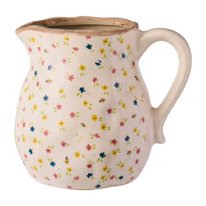 IB Laursen Vase petit fleur mit Henkel creme Blumenmuster Keramik Landhausstil