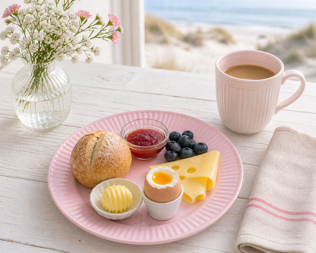 IB Laursen Frühstücksteller Mynte English Rose 19,5 cm mit Frühstück in heller skandinavischer Küsten Szene, minimal und clean