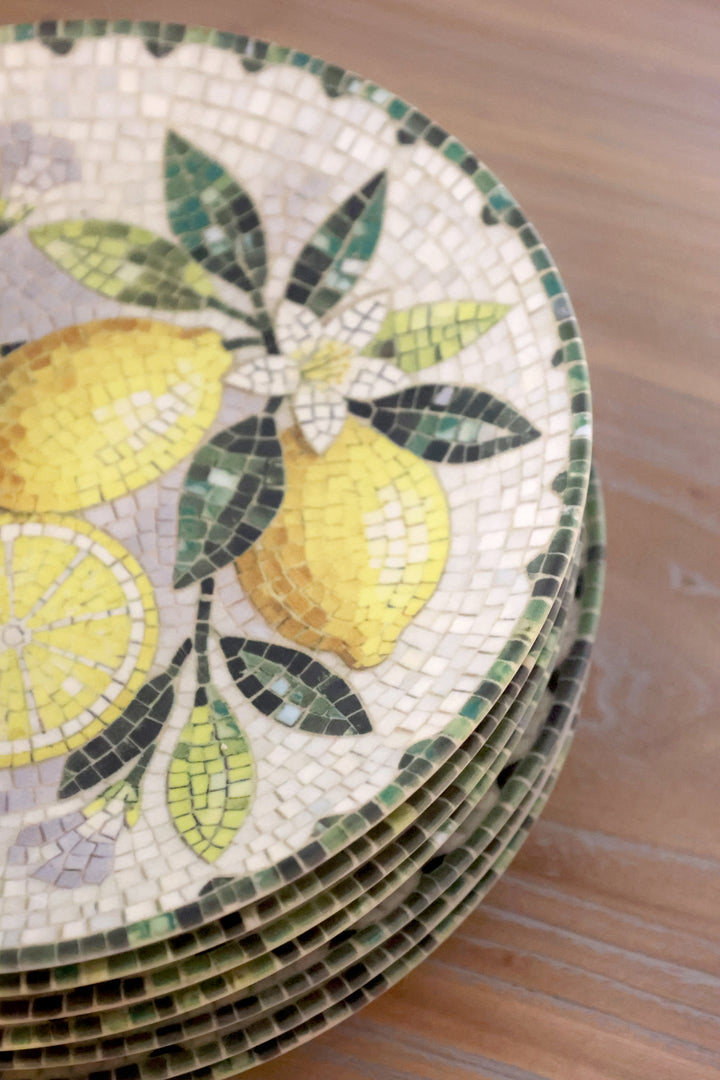 Dekoratives Steingut-Tablett Chartres mit mediterranem Zitronendesign von Chic Antique